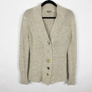 J.JILL Marled‎ Beige Cotton Blend Shawl Collar Wacky Button Cardigan Women XS